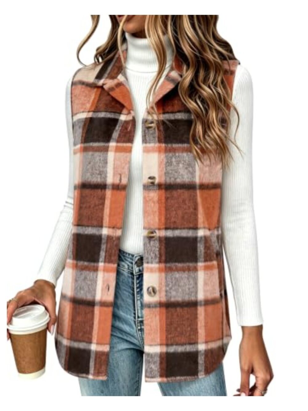 Plaid Flannel Vest Sleeveless Button Down Workwear Jacket